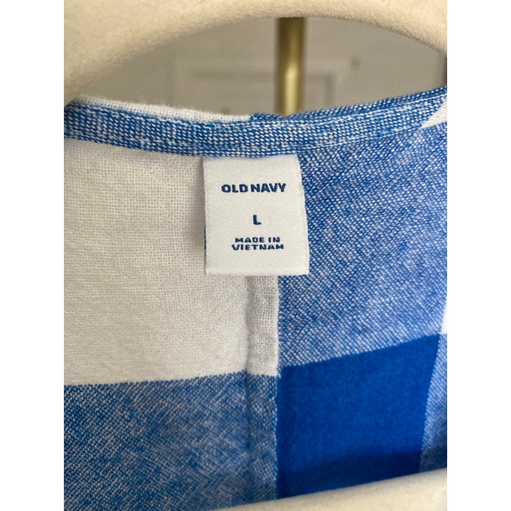 Old Navy Wrap Dress Gingham Blue White Cottagecore Preppy Summer Picnic Coastal - Picture 6 of 11